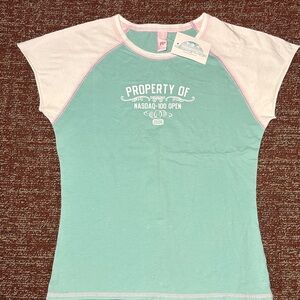 NWT vintage 2006 NASDAQ open golf shirt short sleeve blue/ 
white raglan T